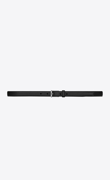 narrow belt with mechanical link in black grained leather
